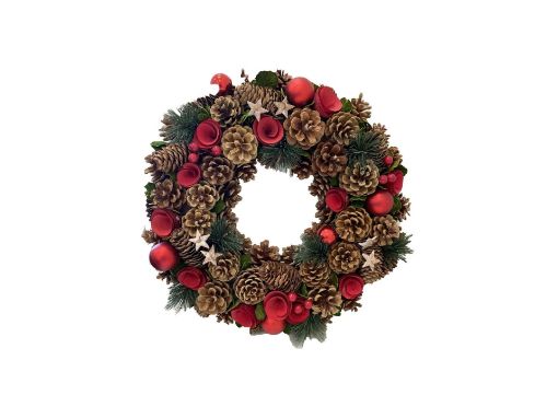 Picture of Red Ball, Rose & Star Wreath 38cm